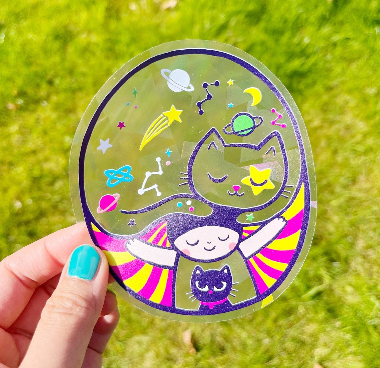 Magical space cat Suncatcher window decal - Rainbow maker window sticker