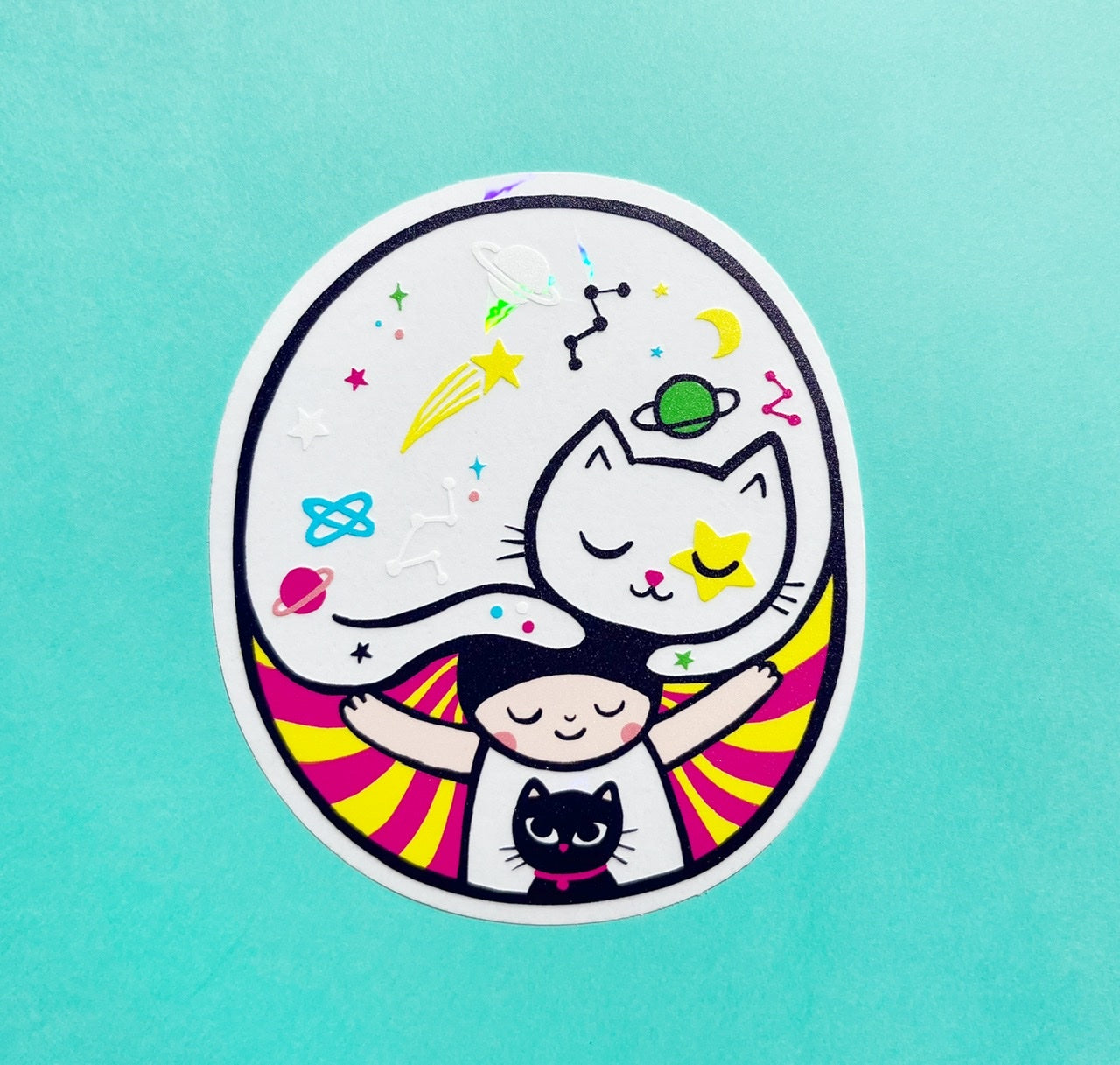 Magical space cat Suncatcher window decal - Rainbow maker window sticker