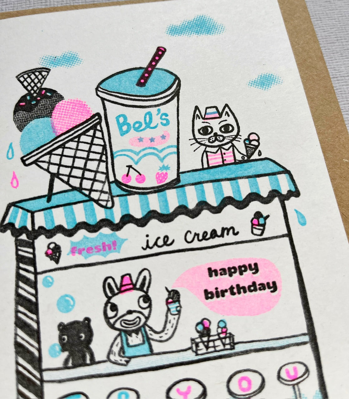 Beach ice cream- A6 risograph birthday card