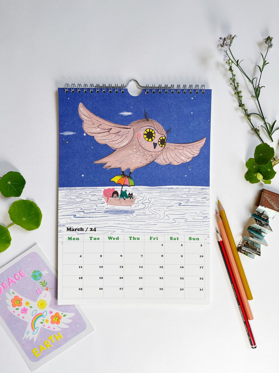 Girls and Cats 2024 calendar- A4 Wall Calendar