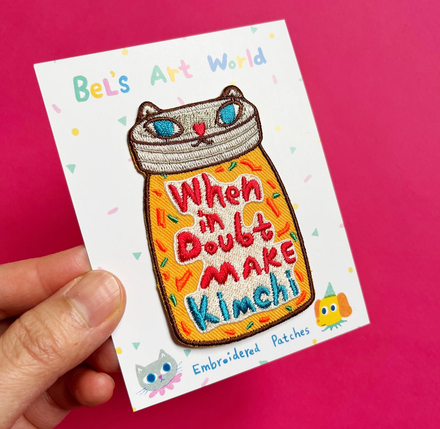 When in doubt make kimchi patch - cute kitty jar, friendly microbes, kimchi Iron On Patch