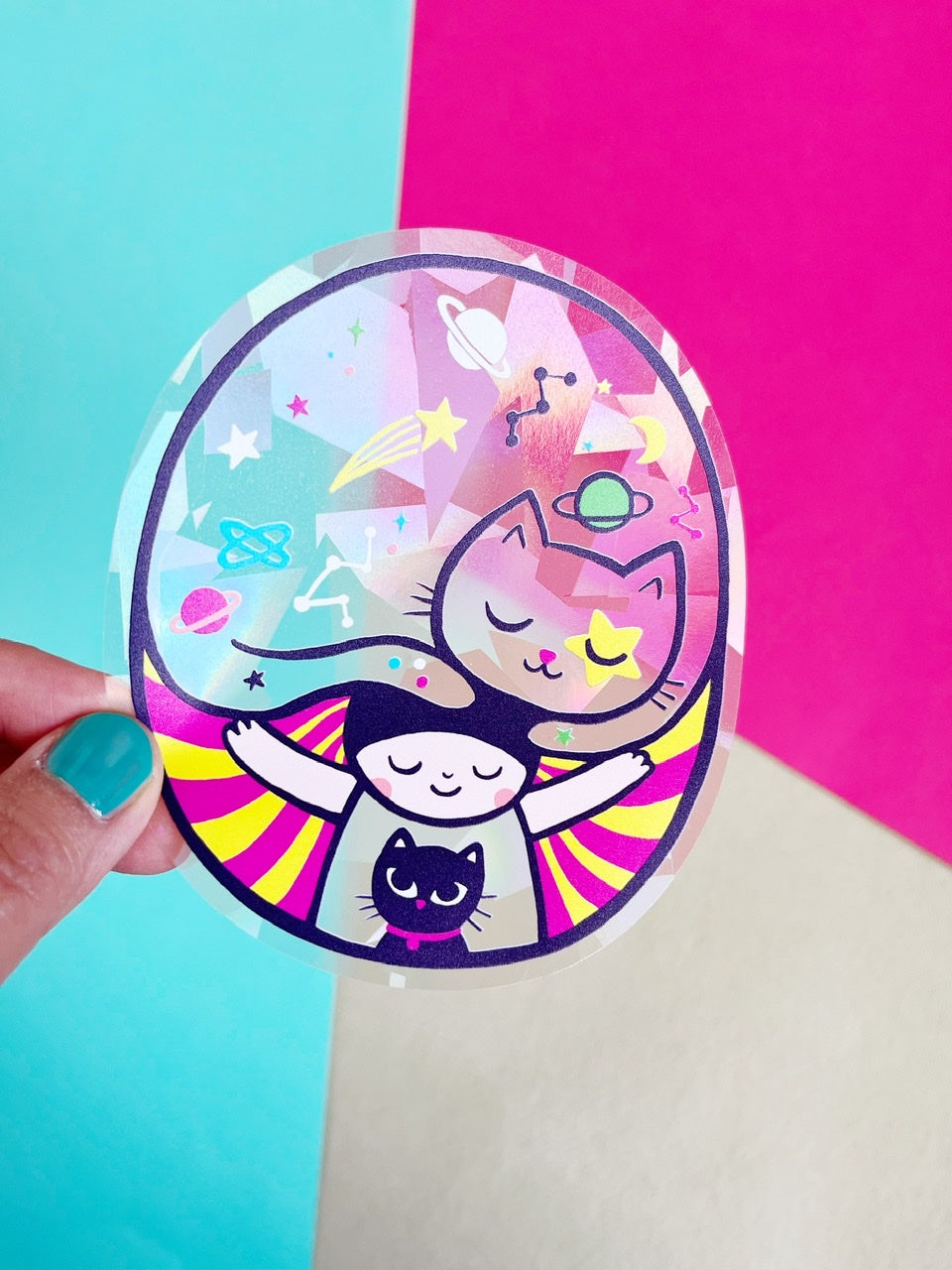 Magical space cat Suncatcher window decal - Rainbow maker window sticker