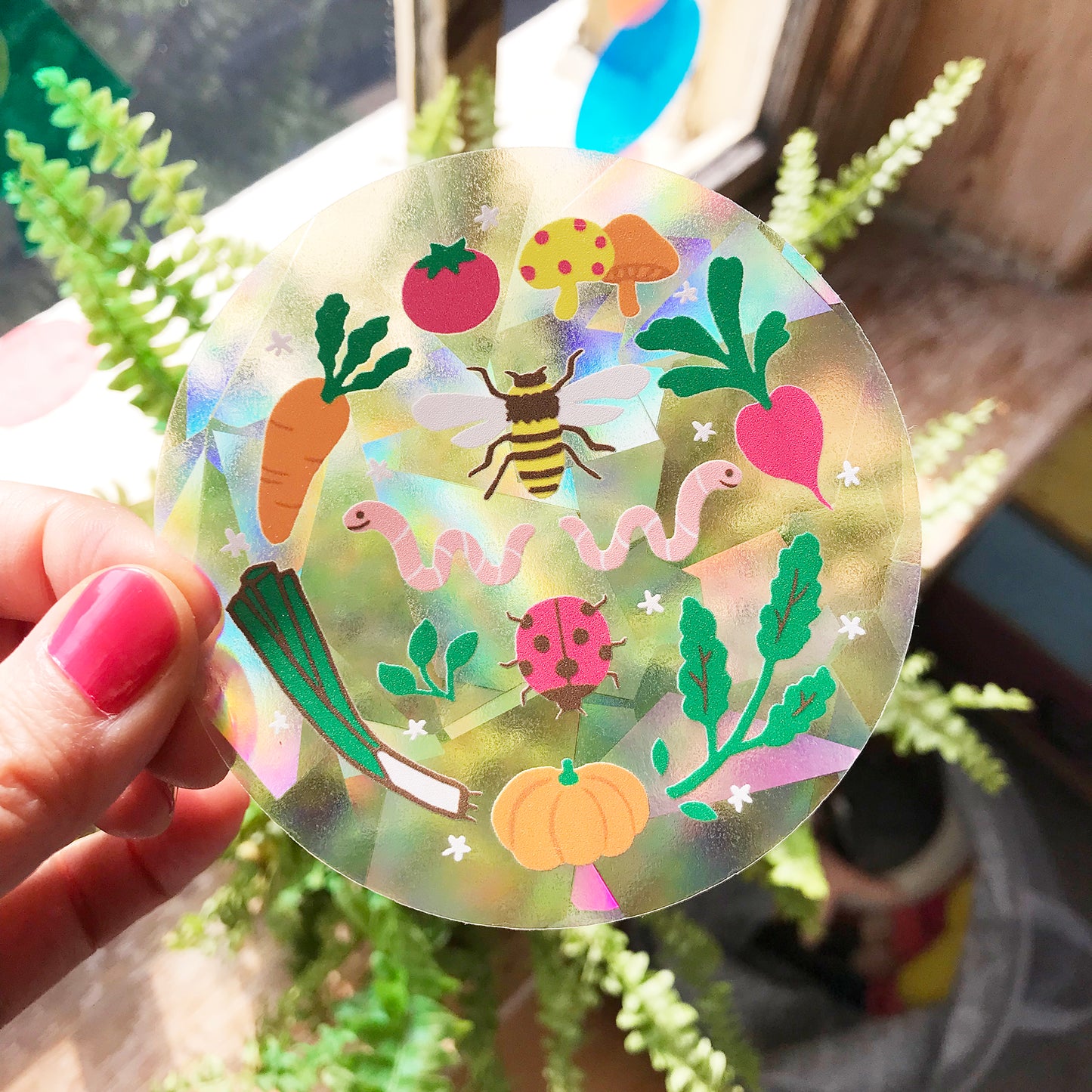 Greenfingers / Bees and bugs Suncatcher window decal - Rainbow maker window sticker