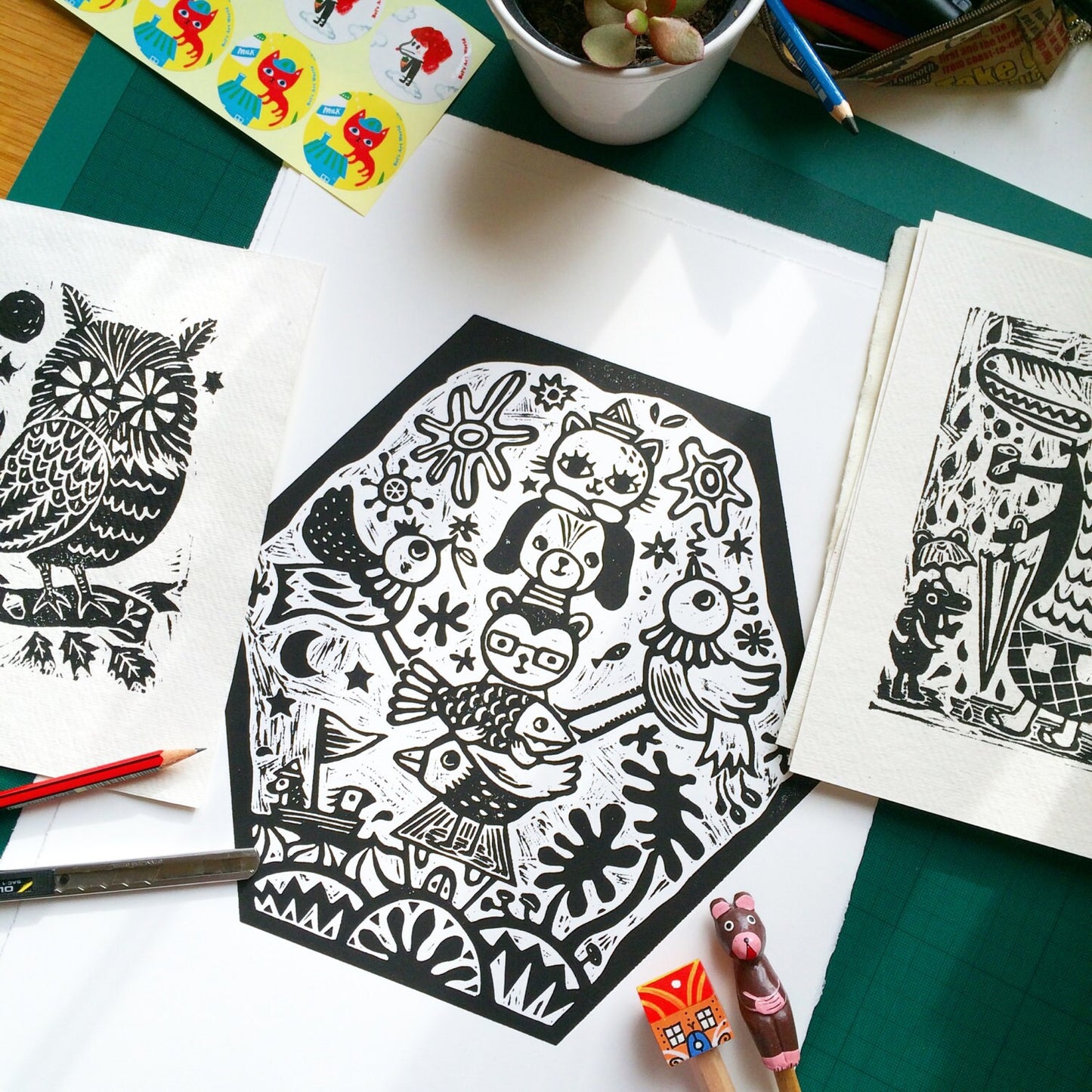 Animal Totem - Original Linocut print
