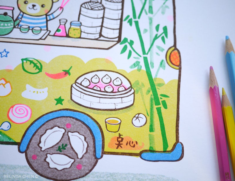 Dim Sum Food Truck - A3 Original limited edition Risograph print