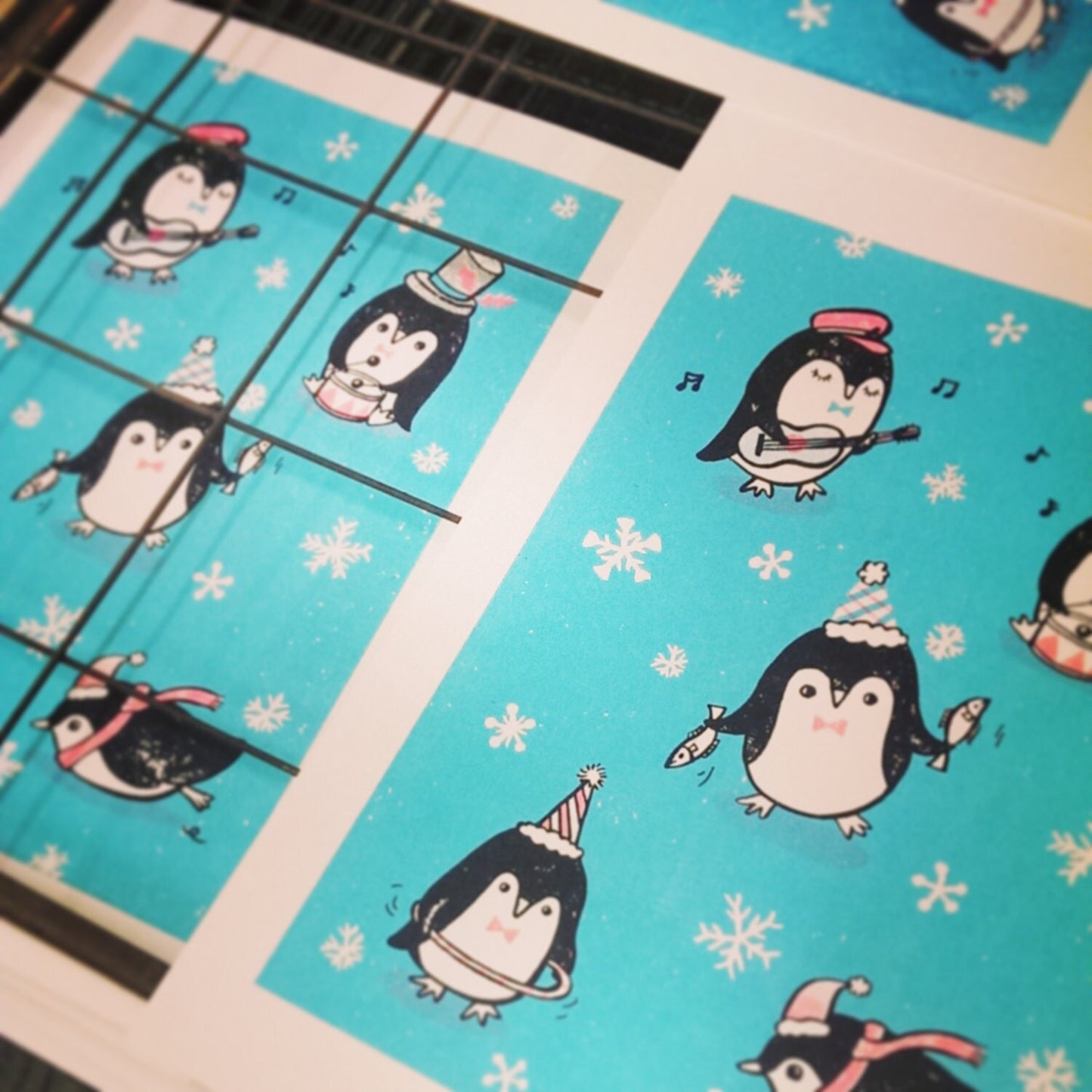 Penguin Party - A3 Original limited edition silk screen print
