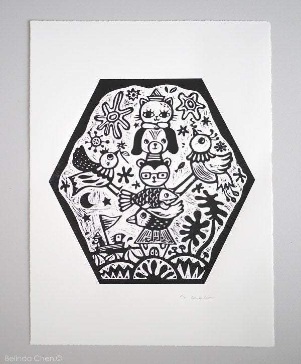 Animal Totem - Original Linocut print