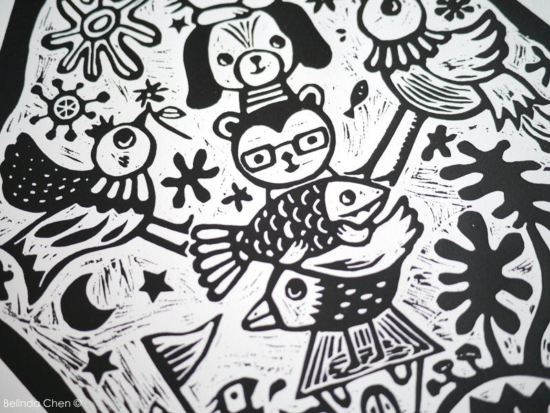 Animal Totem - Original Linocut print