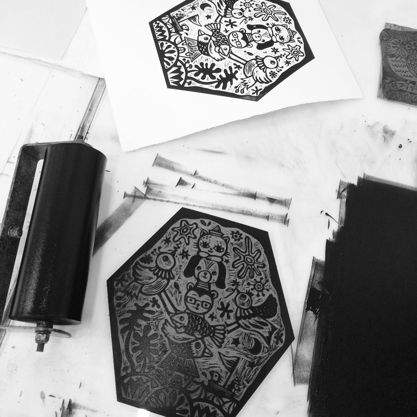 Animal Totem - Original Linocut print