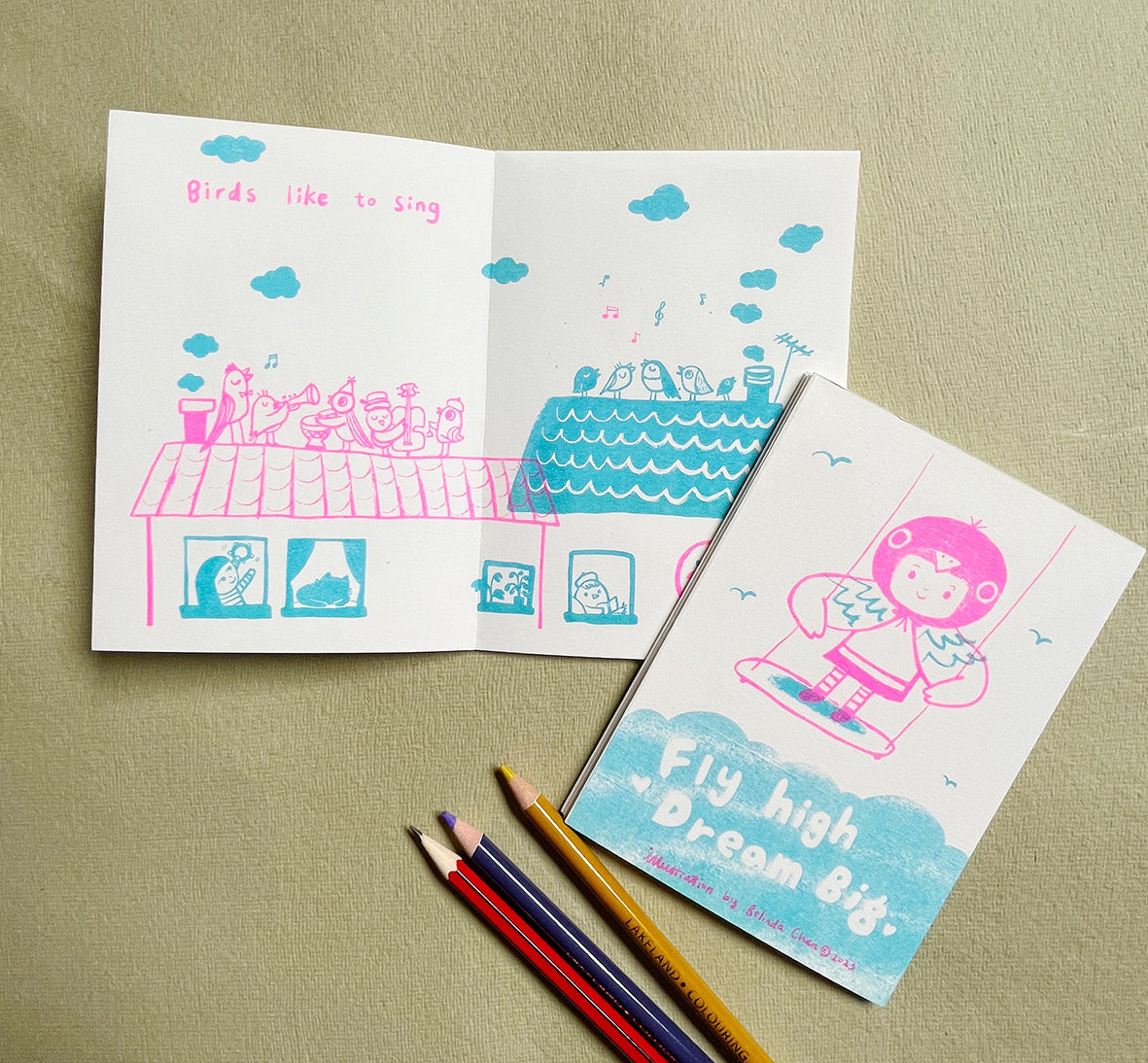 I Like Birds Zine - A6 Risograph Zine (Sky Blue and Pink colourway)