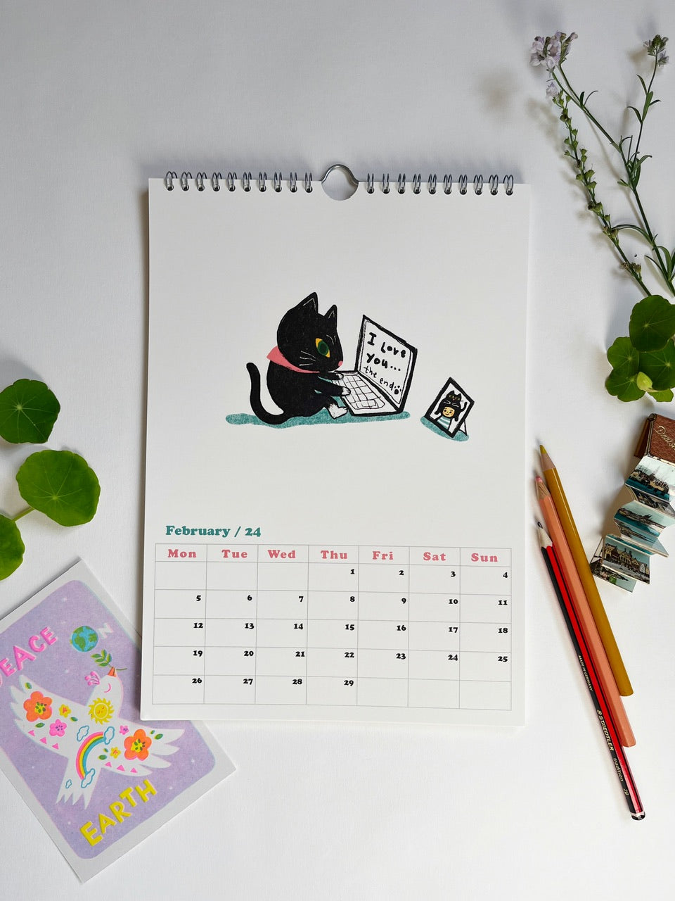 Girls and Cats 2024 calendar- A4 Wall Calendar