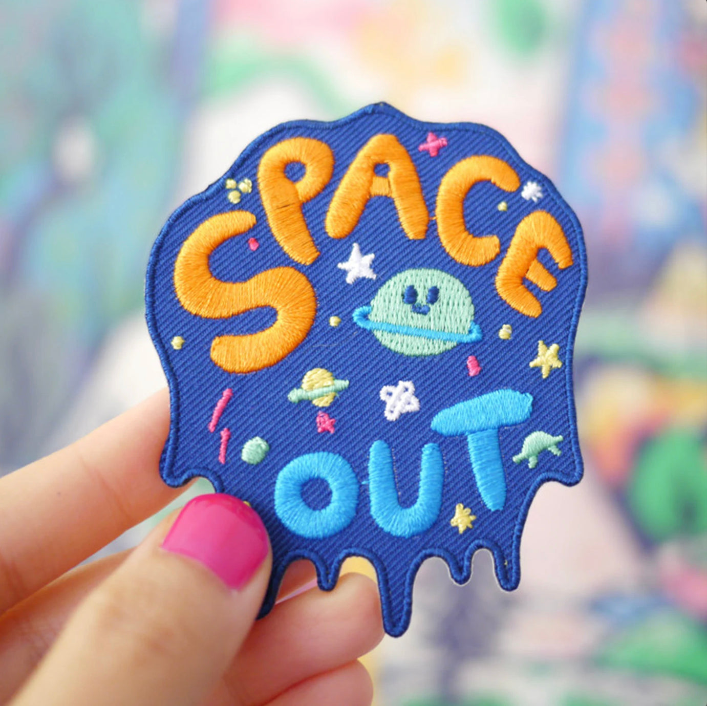 Space out Iron On Patch - neon edition Pink/ lime green