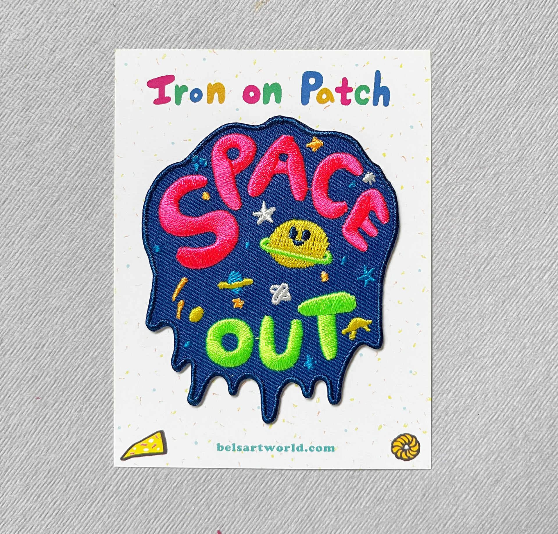 Space out Iron On Patch - neon edition Pink/ lime green
