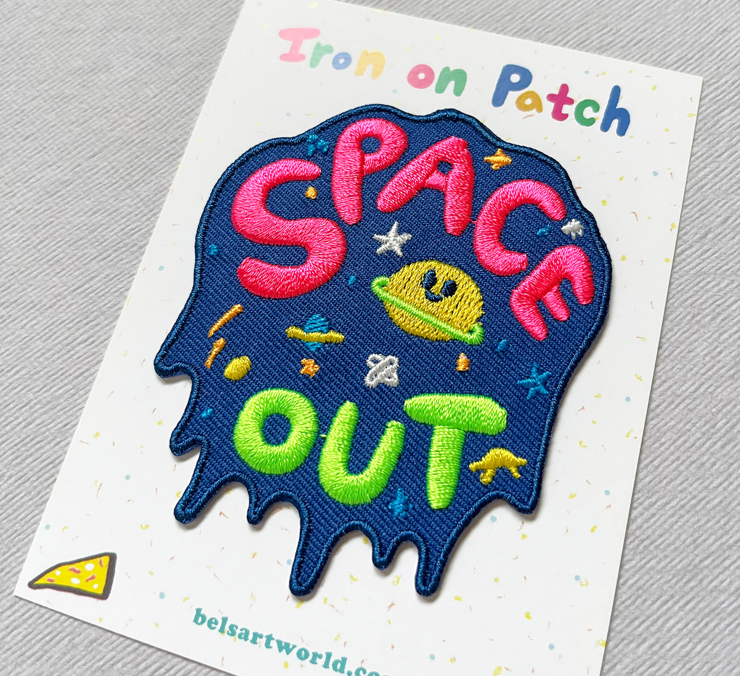 Space out Iron On Patch - neon edition Pink/ lime green