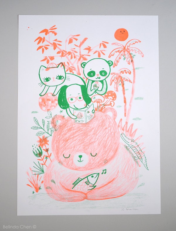 Bear Friends - A3 Original limited edition Risograph print