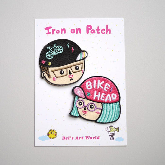 Limited offer - Bike Head Boy and Girl set Iron On Patches