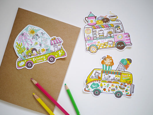 Large Vinyl stickers pack 3 - coffee and doughnuts truck /ice cream van/ friendly cactus