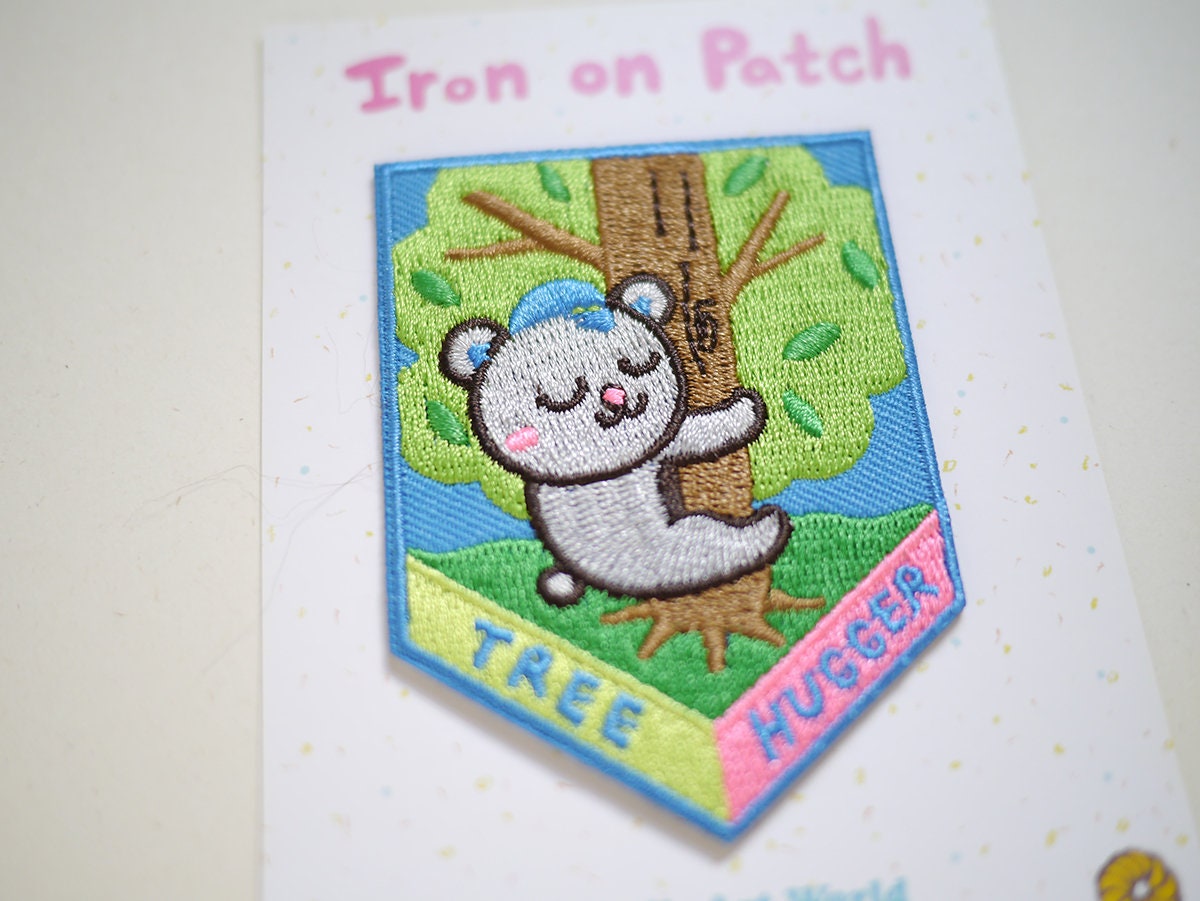Tree hugger - cute bear iron On Patch