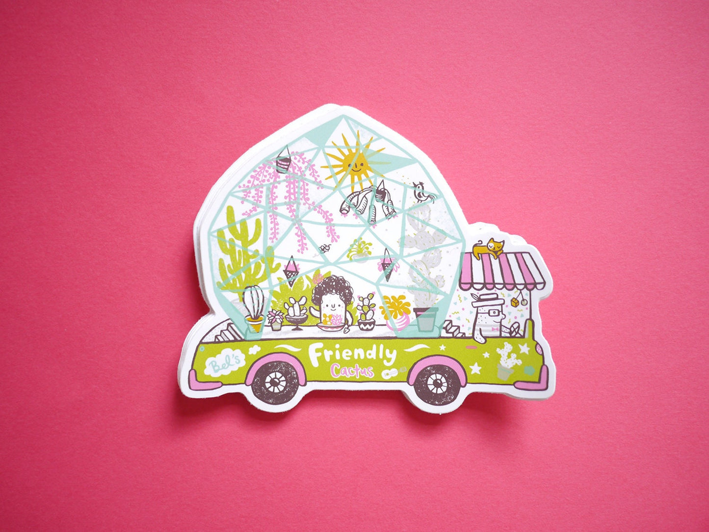 Illustrated street food trucks vinyl sticker -camper van, friendly cactus, Dim Sum, Coffee & donuts, Fish n Chips, Hot Dog, Ice Cream