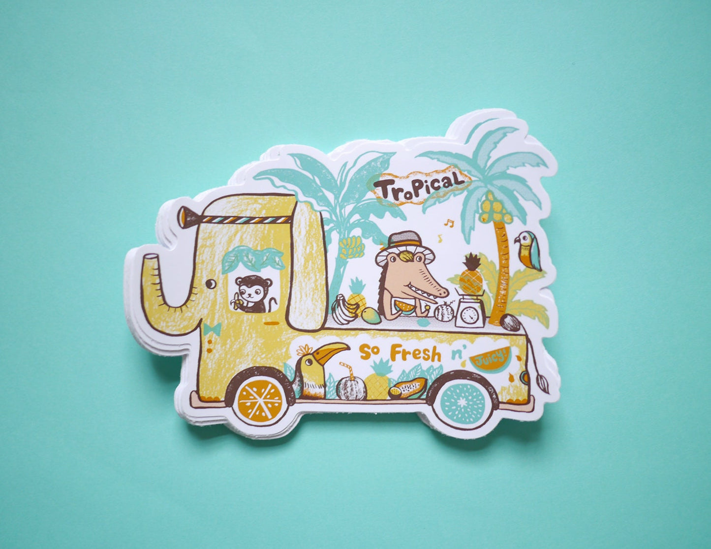 Illustrated street food trucks vinyl sticker -camper van, friendly cactus, Dim Sum, Coffee & donuts, Fish n Chips, Hot Dog, Ice Cream