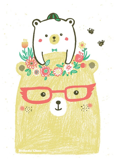 Mummy and baby bears - A3 Original limited edition silk screen print