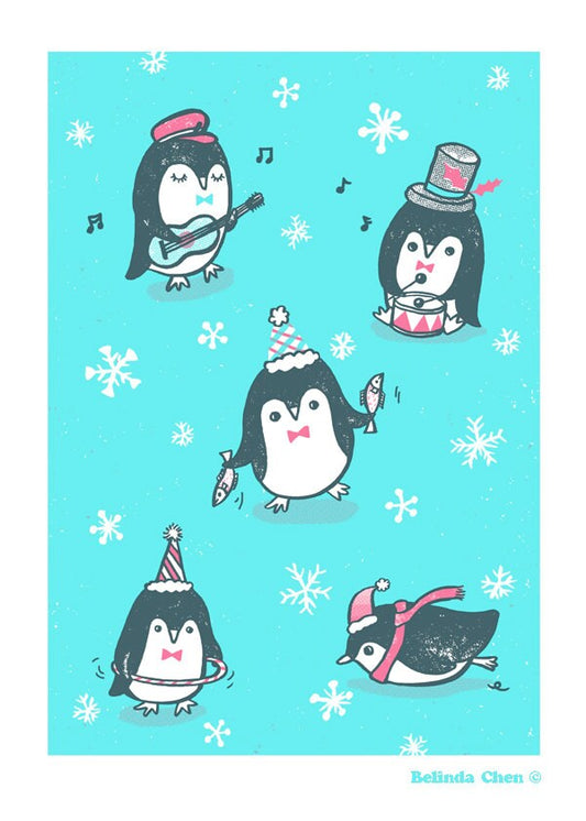 Penguin Party - A3 Original limited edition silk screen print