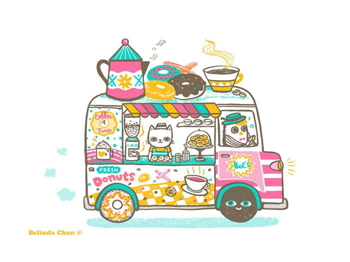 Coffee and Donuts Van - A3 Original limited edition silk screen print